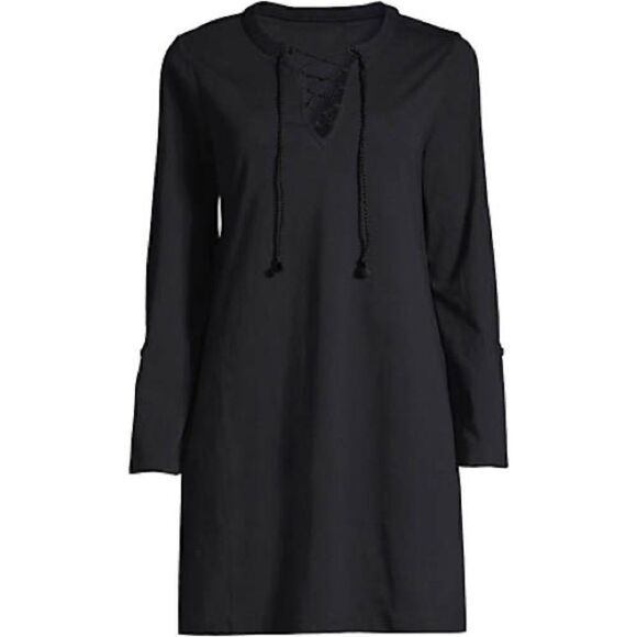 Land’s End light swimsuit cover-up V -neck crisscross drawstring black large - Picture 2 of 5